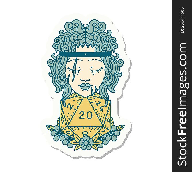 sticker of a human barbarian with natural twenty dice roll. sticker of a human barbarian with natural twenty dice roll