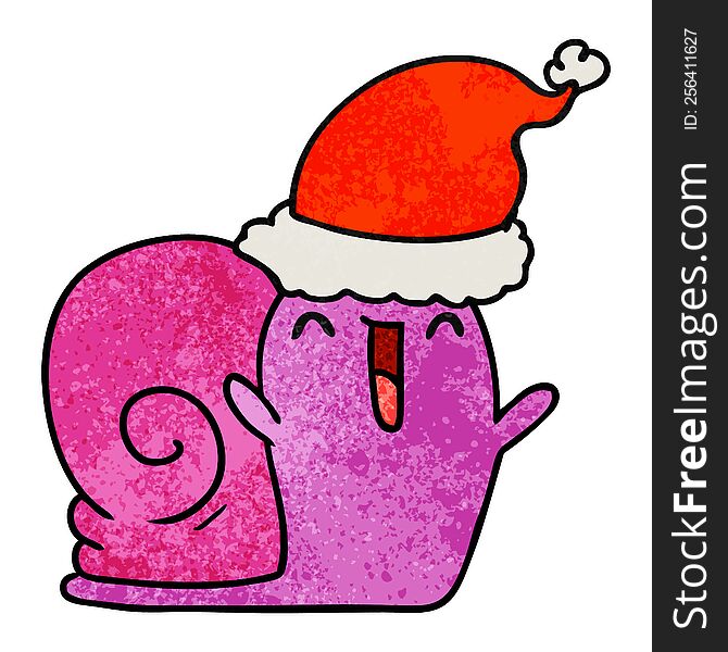 hand drawn christmas textured cartoon of kawaii snail