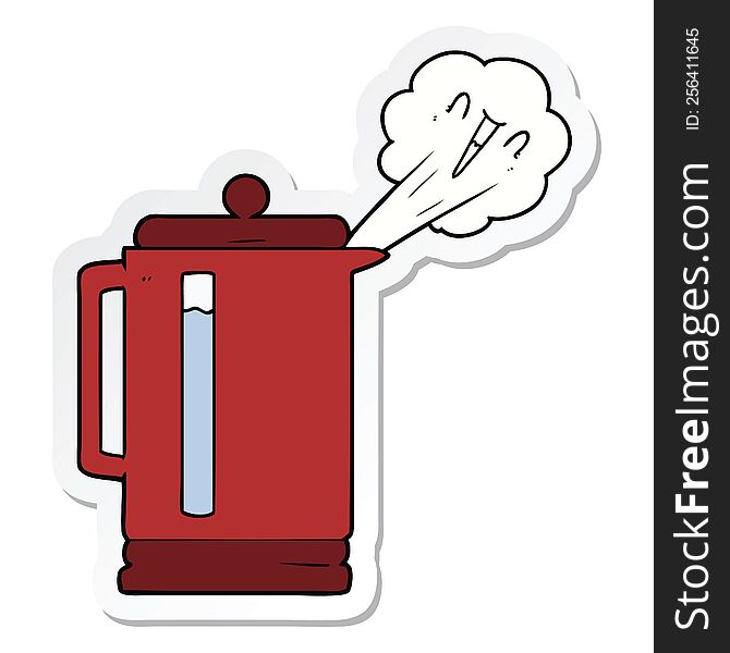 sticker of a cartoon electric kettle boiling