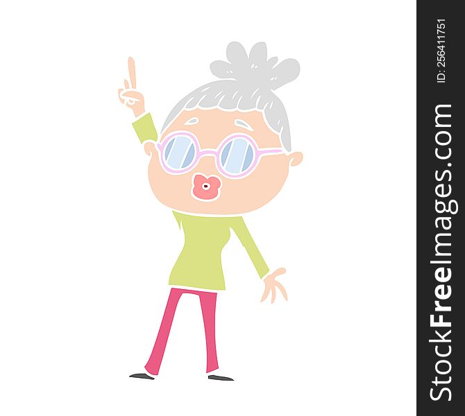 flat color style cartoon dancing woman wearing spectacles
