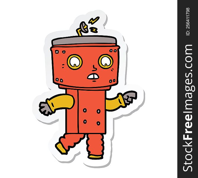 Sticker Of A Cartoon Robot Pointing