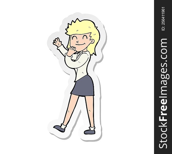 sticker of a cartoon happy businesswoman