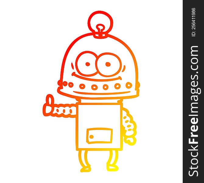 warm gradient line drawing of a happy carton robot with light bulb