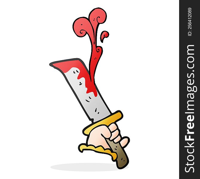 freehand drawn cartoon hand with bloody dagger