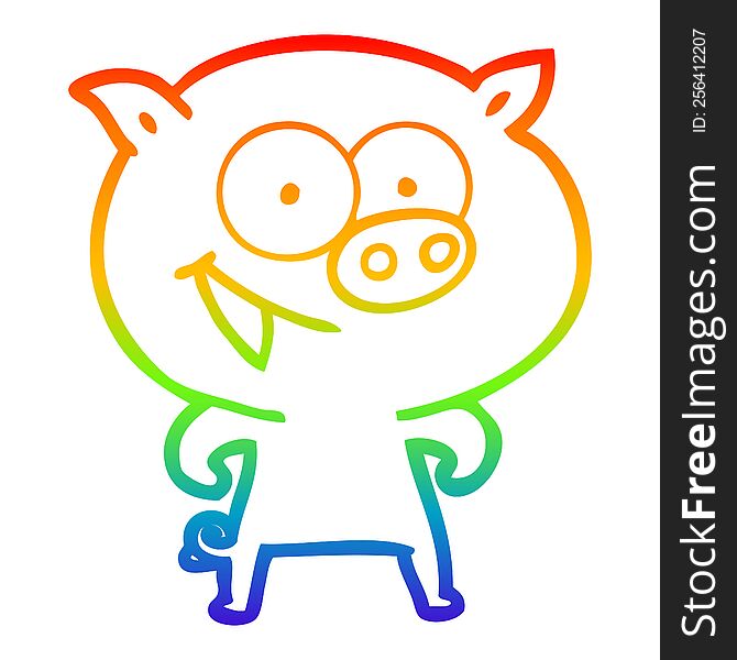 Rainbow Gradient Line Drawing Cheerful Pig Cartoon