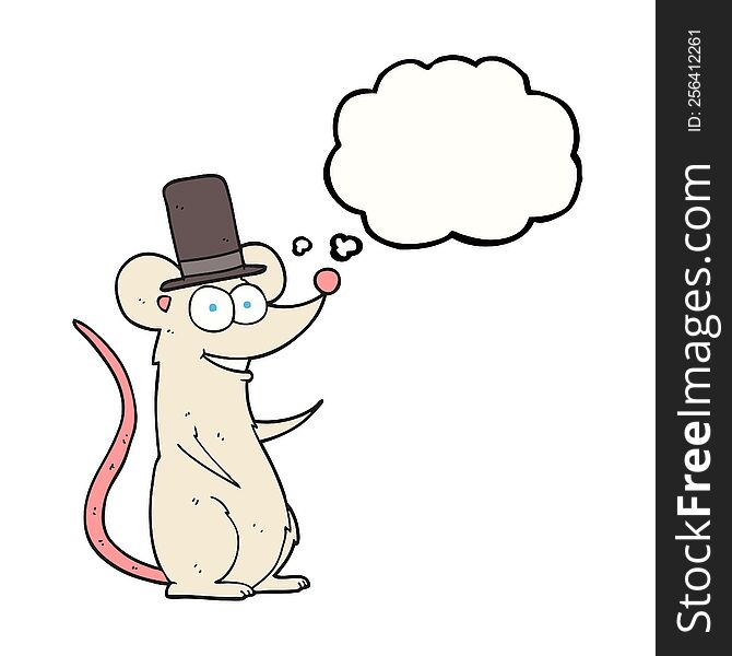 freehand drawn thought bubble cartoon mouse in top hat