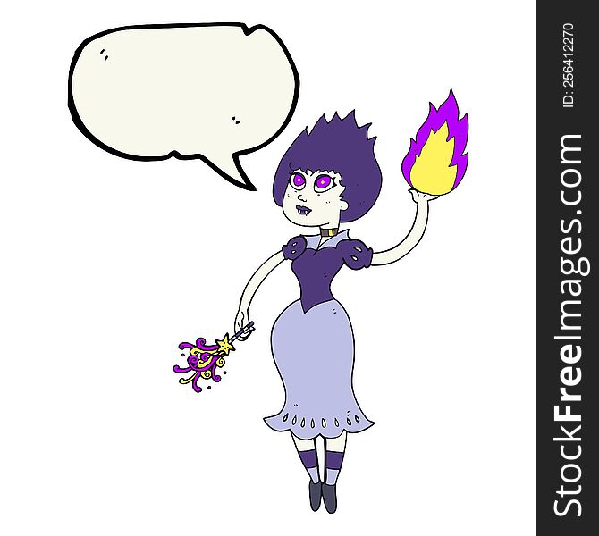 freehand drawn speech bubble cartoon vampire girl casting fireball