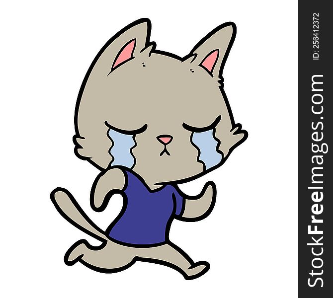 crying cartoon cat running away. crying cartoon cat running away