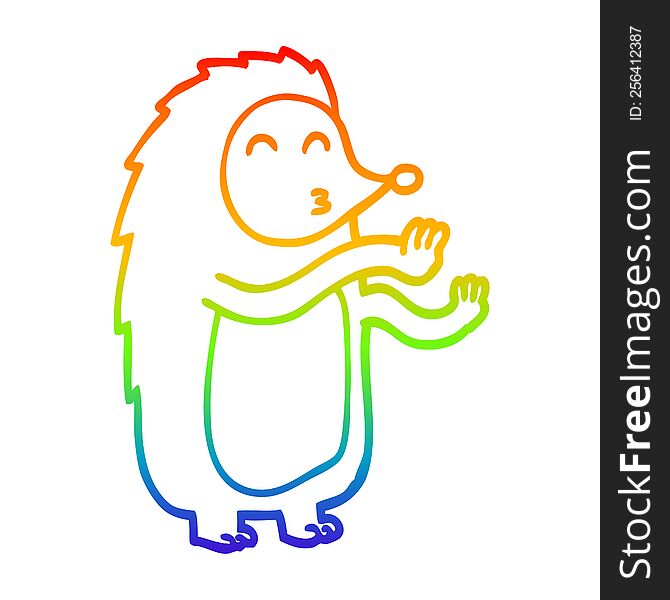 Rainbow Gradient Line Drawing Cartoon Dancing Hedgehog
