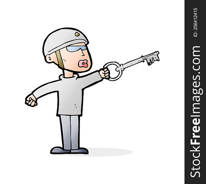 cartoon security guy with key