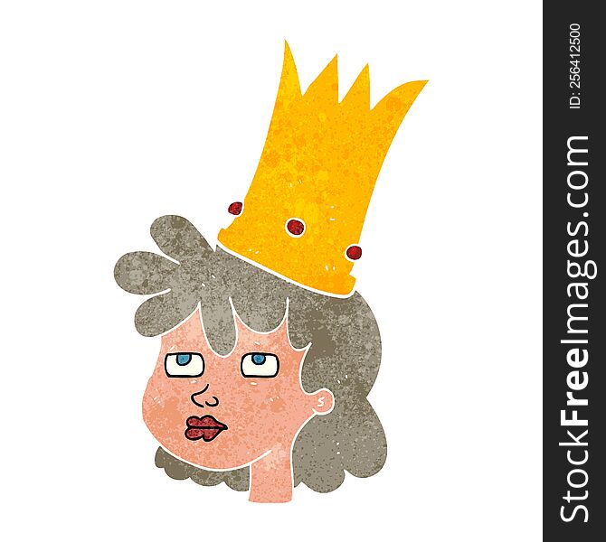 freehand retro cartoon queen with crown