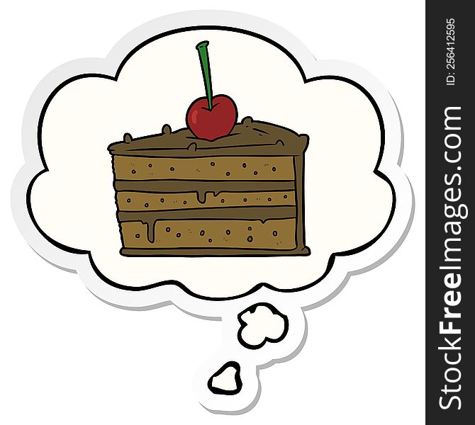 Cartoon Chocolate Cake And Thought Bubble As A Printed Sticker