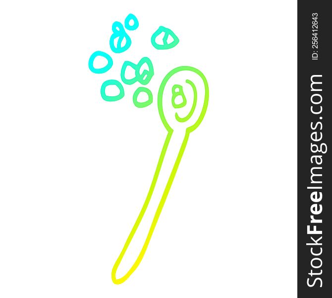 cold gradient line drawing of a cartoon cereal on a spoon