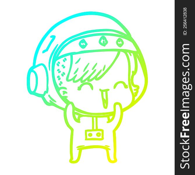 cold gradient line drawing of a cartoon laughing astronaut girl