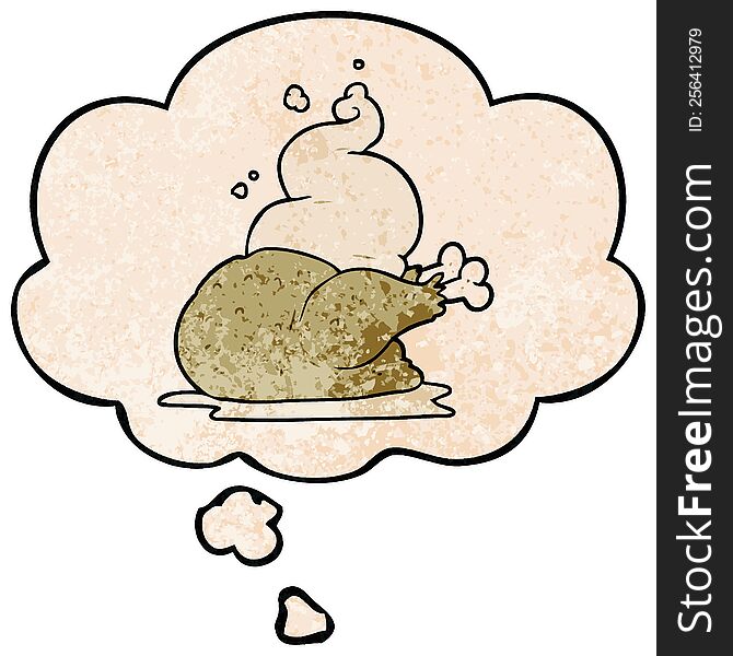 cartoon cooked chicken with thought bubble in grunge texture style. cartoon cooked chicken with thought bubble in grunge texture style