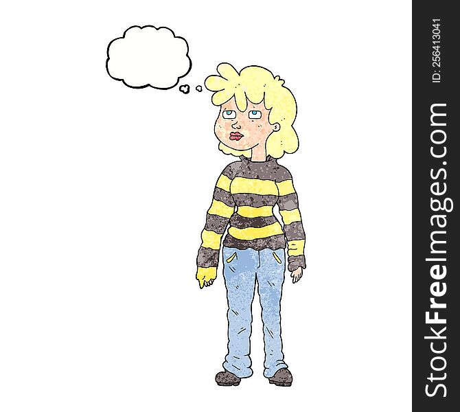 Thought Bubble Textured Cartoon Woman In Casual Clothes