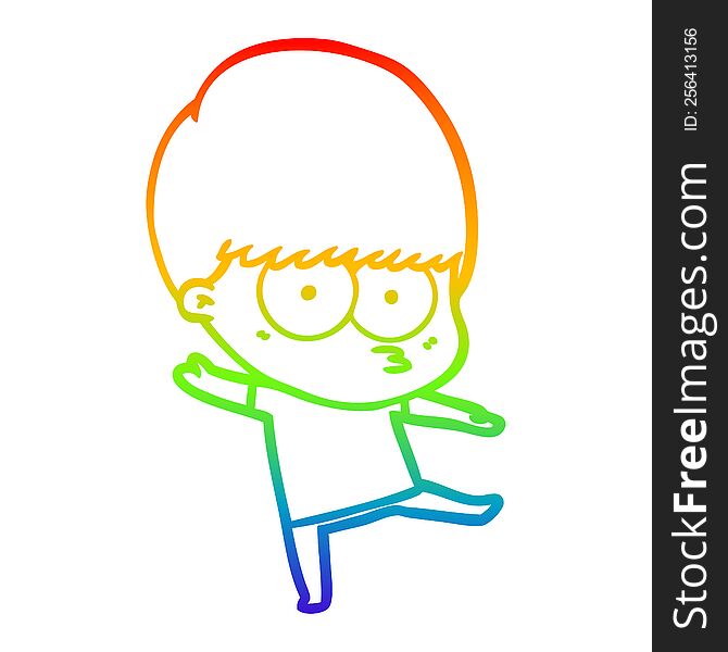 Rainbow Gradient Line Drawing Nervous Cartoon Boy Dancing