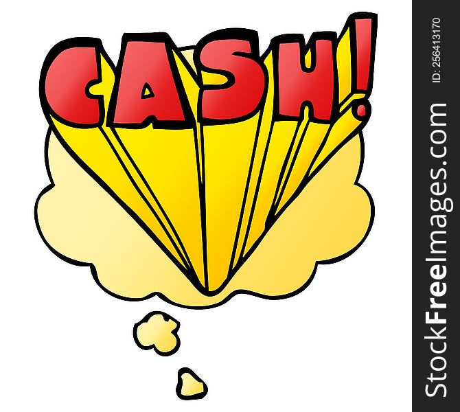 cartoon word cash with thought bubble in smooth gradient style