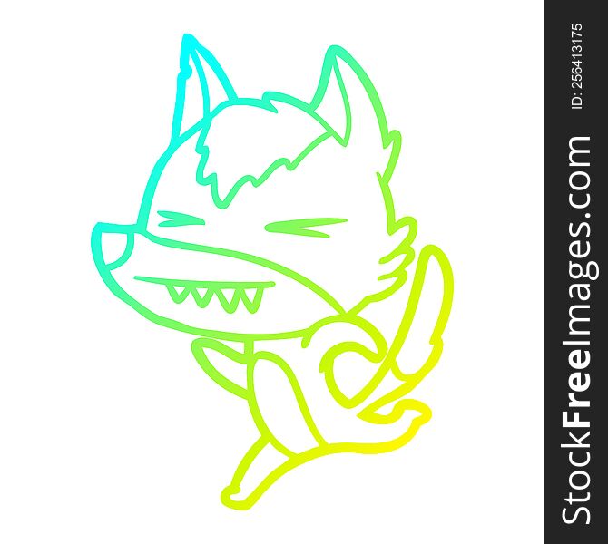 Cold Gradient Line Drawing Angry Wolf Running