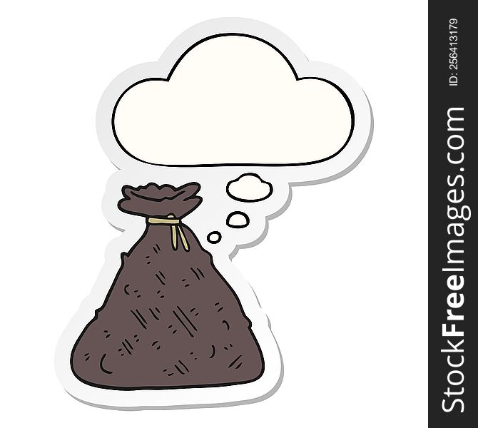 Cartoon Old Hessian Sack And Thought Bubble As A Printed Sticker