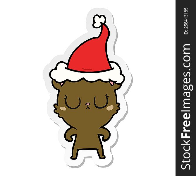 Peaceful Sticker Cartoon Of A Bear Wearing Santa Hat