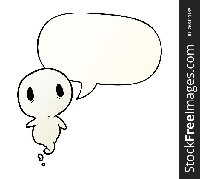 Cute Cartoon Ghost And Speech Bubble In Smooth Gradient Style