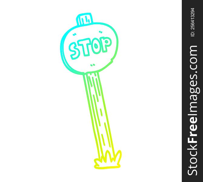 Cold Gradient Line Drawing Cartoon Road Sign