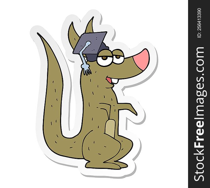 sticker of a cartoon kangaroo with graduation cap