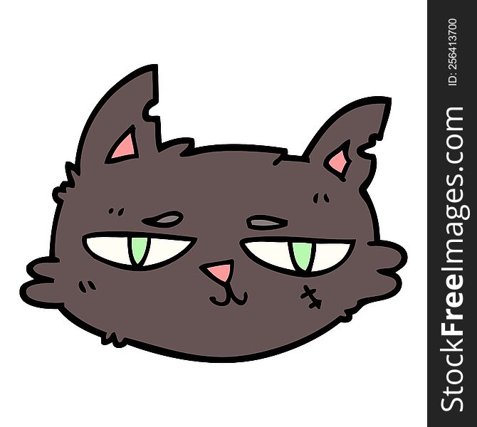 hand drawn doodle style cartoon tough cat face