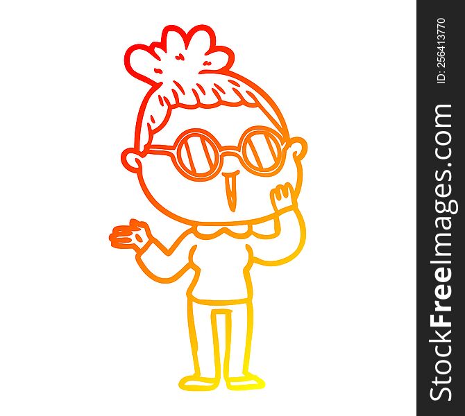 warm gradient line drawing of a cartoon surprised woman wearing spectacles
