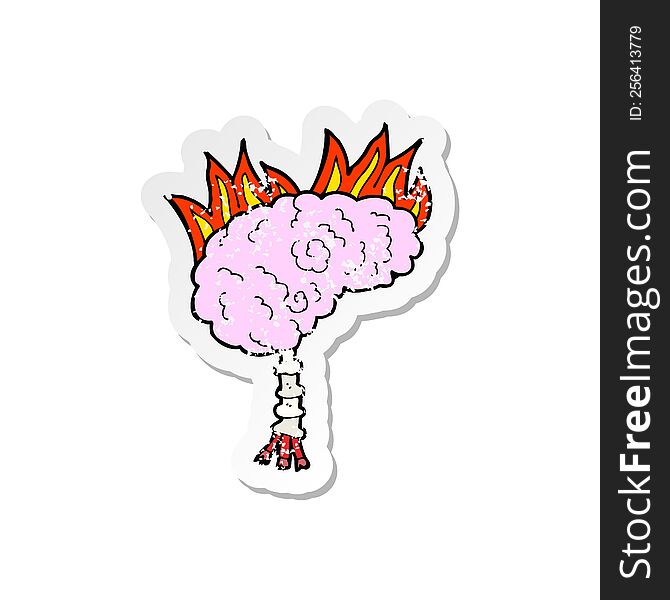 Retro Distressed Sticker Of A Cartoon Brain