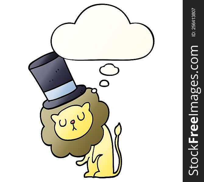 Cute Cartoon Lion Wearing Top Hat And Thought Bubble In Smooth Gradient Style