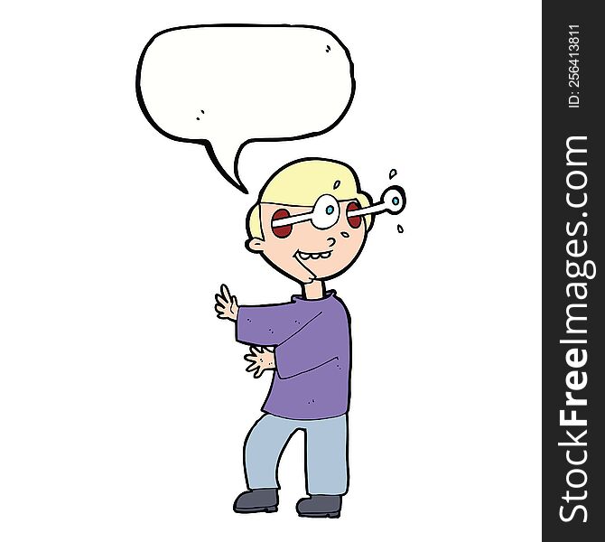 cartoon boy with popping out eyes with speech bubble