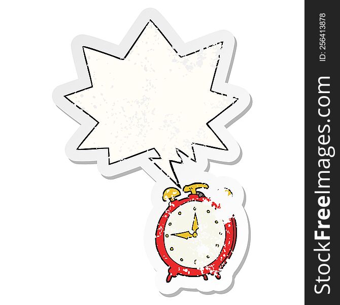 Cartoon Alarm Clock And Speech Bubble Distressed Sticker