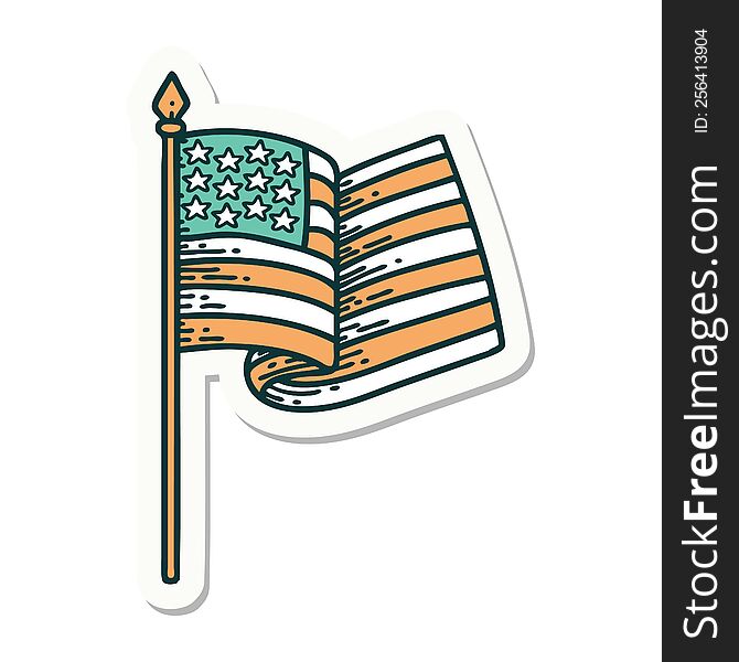 sticker of tattoo in traditional style of the american flag. sticker of tattoo in traditional style of the american flag