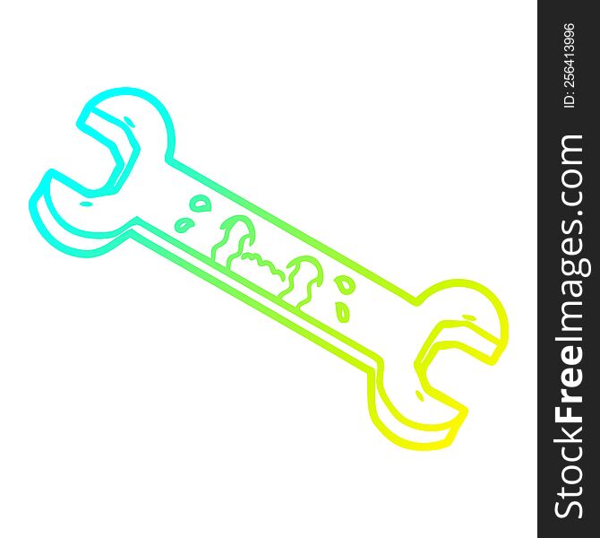 cold gradient line drawing of a cartoon crying spanner