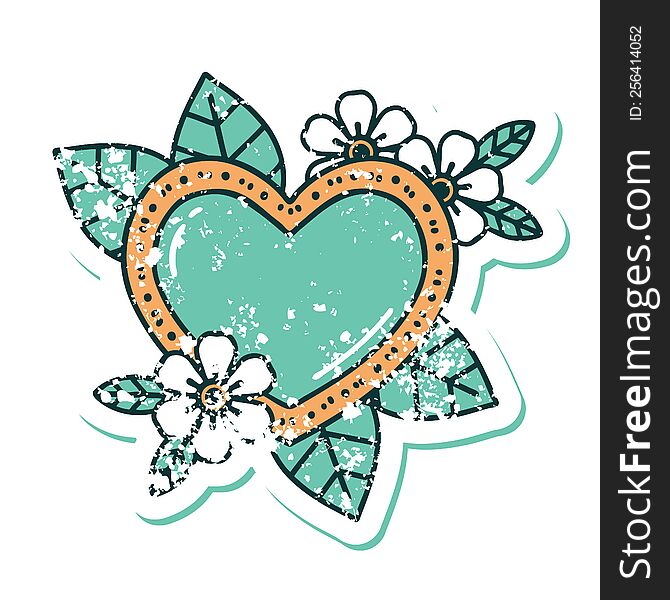 iconic distressed sticker tattoo style image of a botanical heart. iconic distressed sticker tattoo style image of a botanical heart