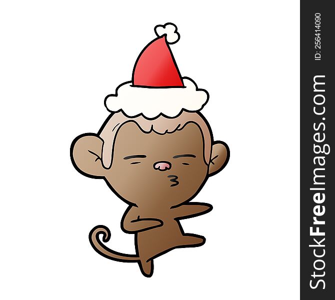 Gradient Cartoon Of A Suspicious Monkey Wearing Santa Hat