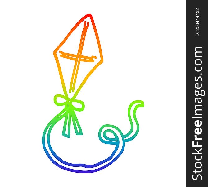 rainbow gradient line drawing of a cartoon kite