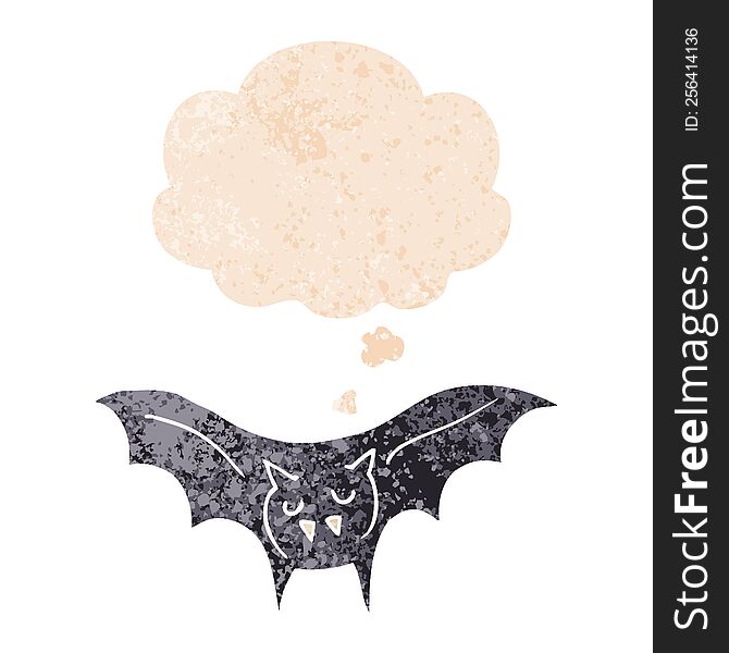 Cartoon Vampire Bat And Thought Bubble In Retro Textured Style