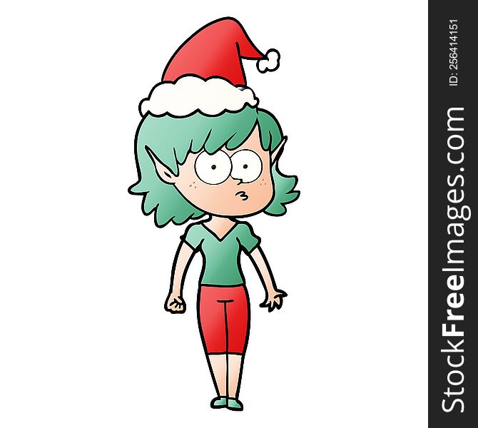 Gradient Cartoon Of A Elf Girl Staring Wearing Santa Hat