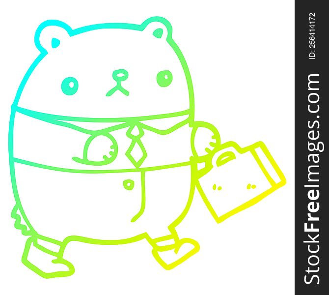 Cold Gradient Line Drawing Cartoon Bear In Work Clothes