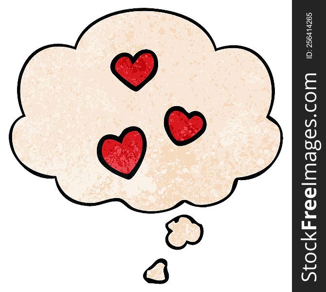 Cartoon Love Heart And Thought Bubble In Grunge Texture Pattern Style