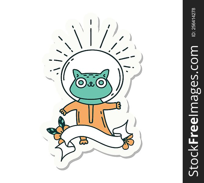 sticker of a tattoo style cat in astronaut suit