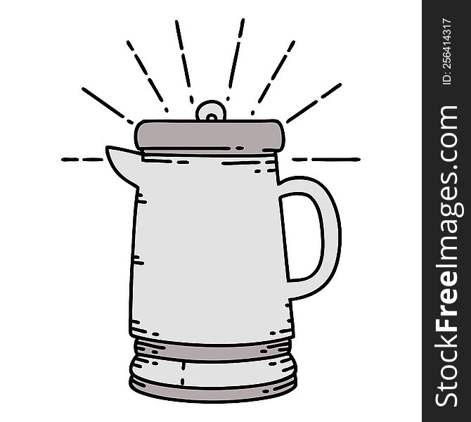 illustration of a traditional tattoo style coffee pot