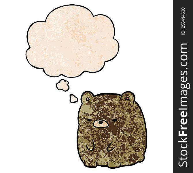 Cartoon Sad Bear And Thought Bubble In Grunge Texture Pattern Style