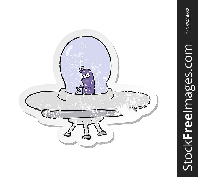 Retro Distressed Sticker Of A Cartoon Flying Saucer