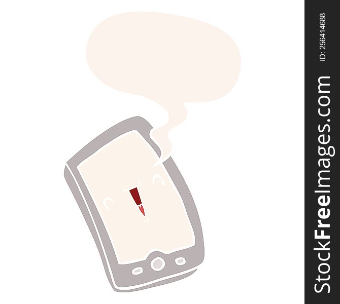 cute cartoon mobile phone and speech bubble in retro style