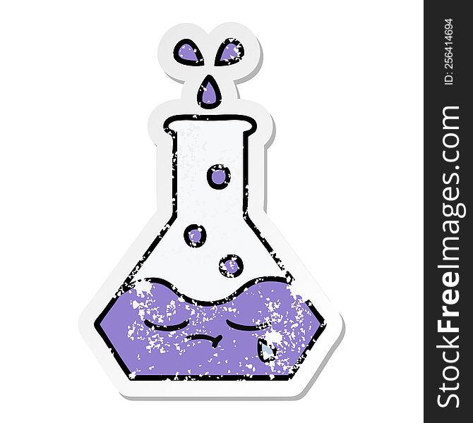 Distressed Sticker Of A Cute Cartoon Science Beaker