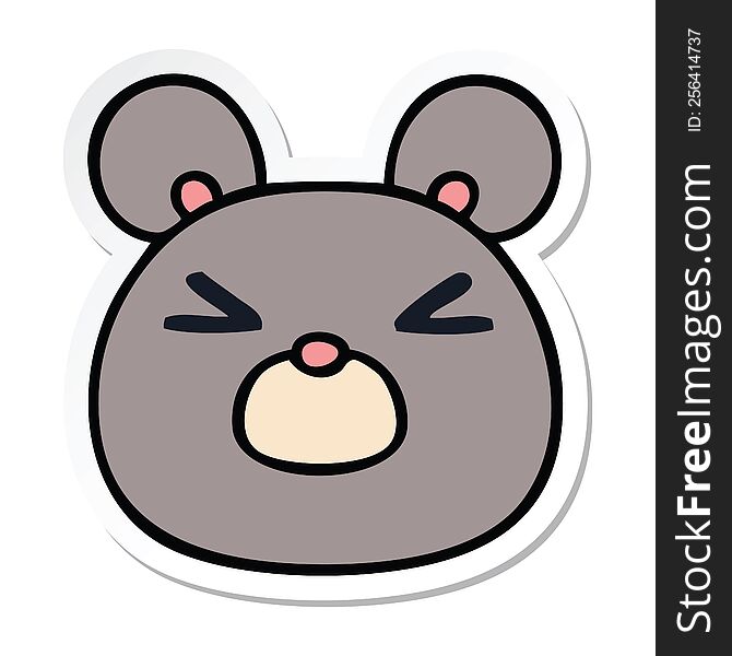 sticker of a quirky hand drawn cartoon mouse face